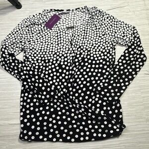 Lascana Womens Polka Dot Draped‎ Wrap Front Keyhole Top Black White Size 4/6 NEW